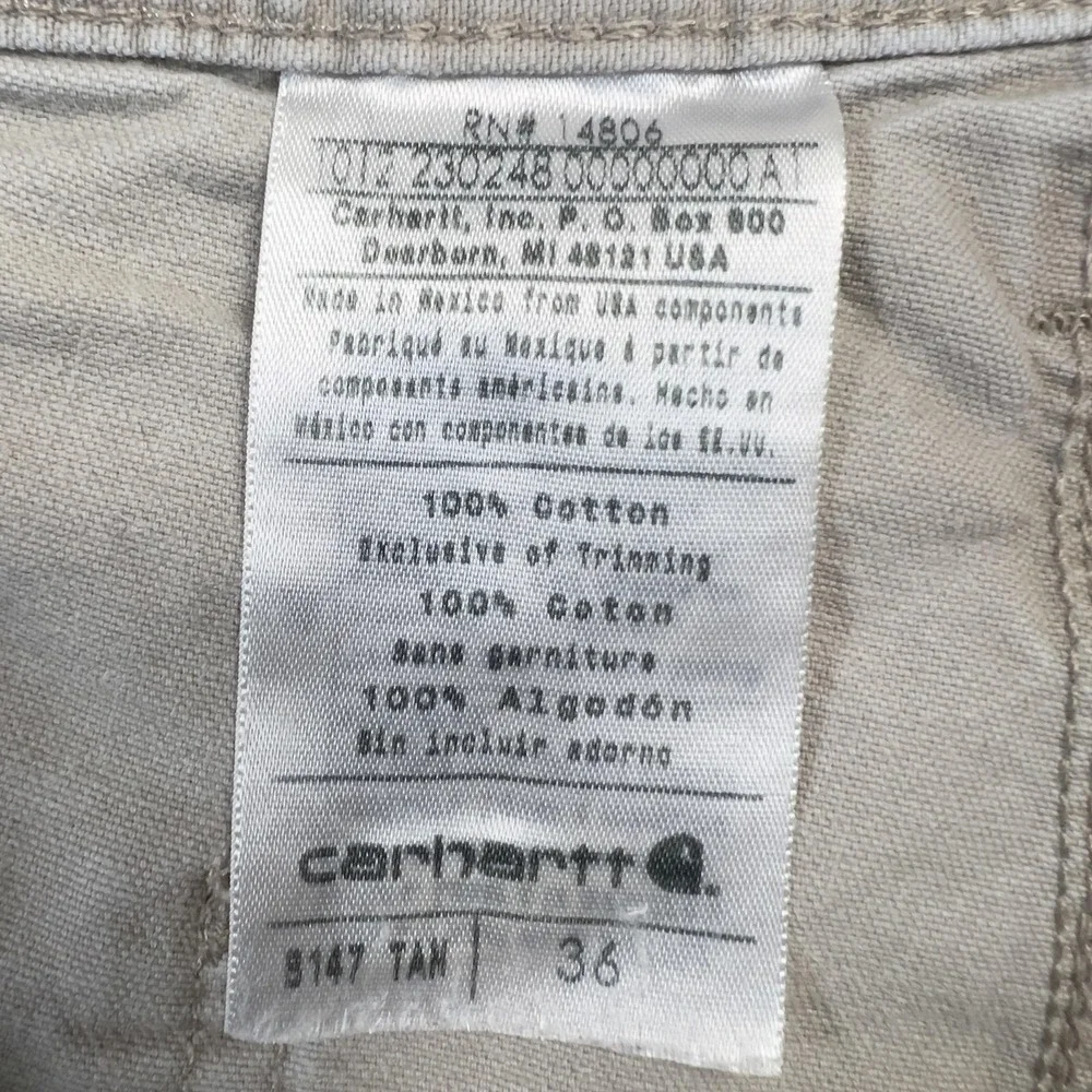 Carhartt Shorts Mens 36 Beige Canvas Cargo Workwear Carpenter Utility 10in